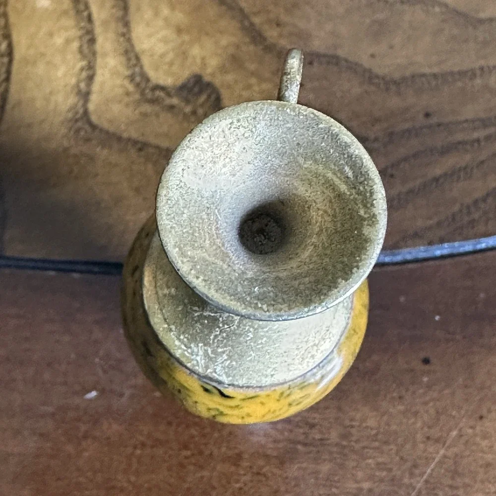 Vintage Miniature 3 Inch Brass Vase Handle‎ Yellow Enamel Acrylic Dollhouse